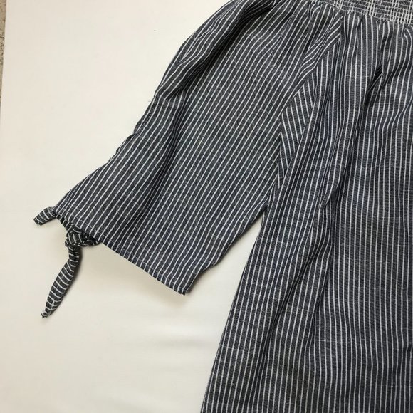 Michelle Thomas Gray and Navy Striped Off The Shoulder Blouse - Picture 6 of 7